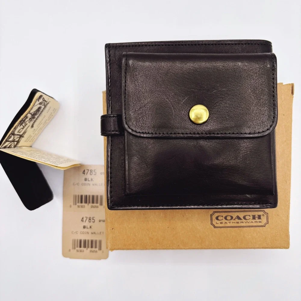 NEW Vintage Coach 4785‎ Black Water Buffalo Leather Bifold Coin Wallet DEADSTOCK